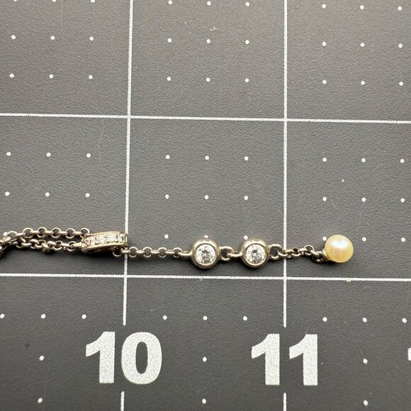 Sterling Silver Necklace With Cubic Zirconia & Pearl Dangle Accents - Picture 6 of 6